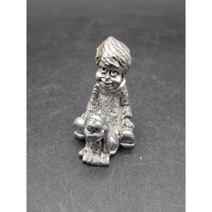 Vintage Miniature Little Boy with a Frog Pewter Figurine Kitschy Cute Weirdo